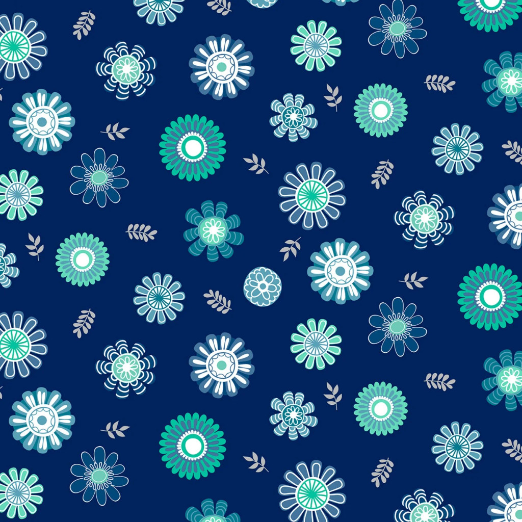  Navy Blossoms Toss - Wilmington Prints Cotton (11602-474)