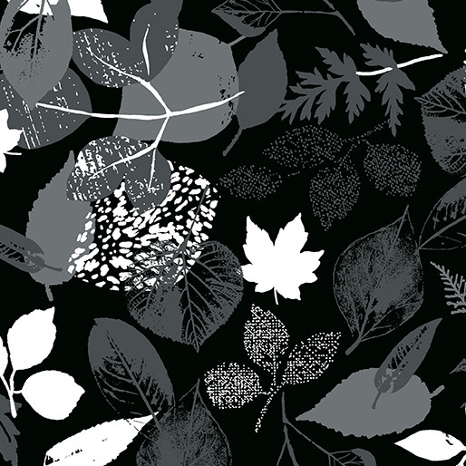 Black/Gray Falling Leaves - Benartex Cotton (12940B-14)