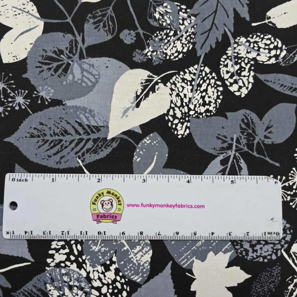 Black/Gray Falling Leaves - Benartex Cotton