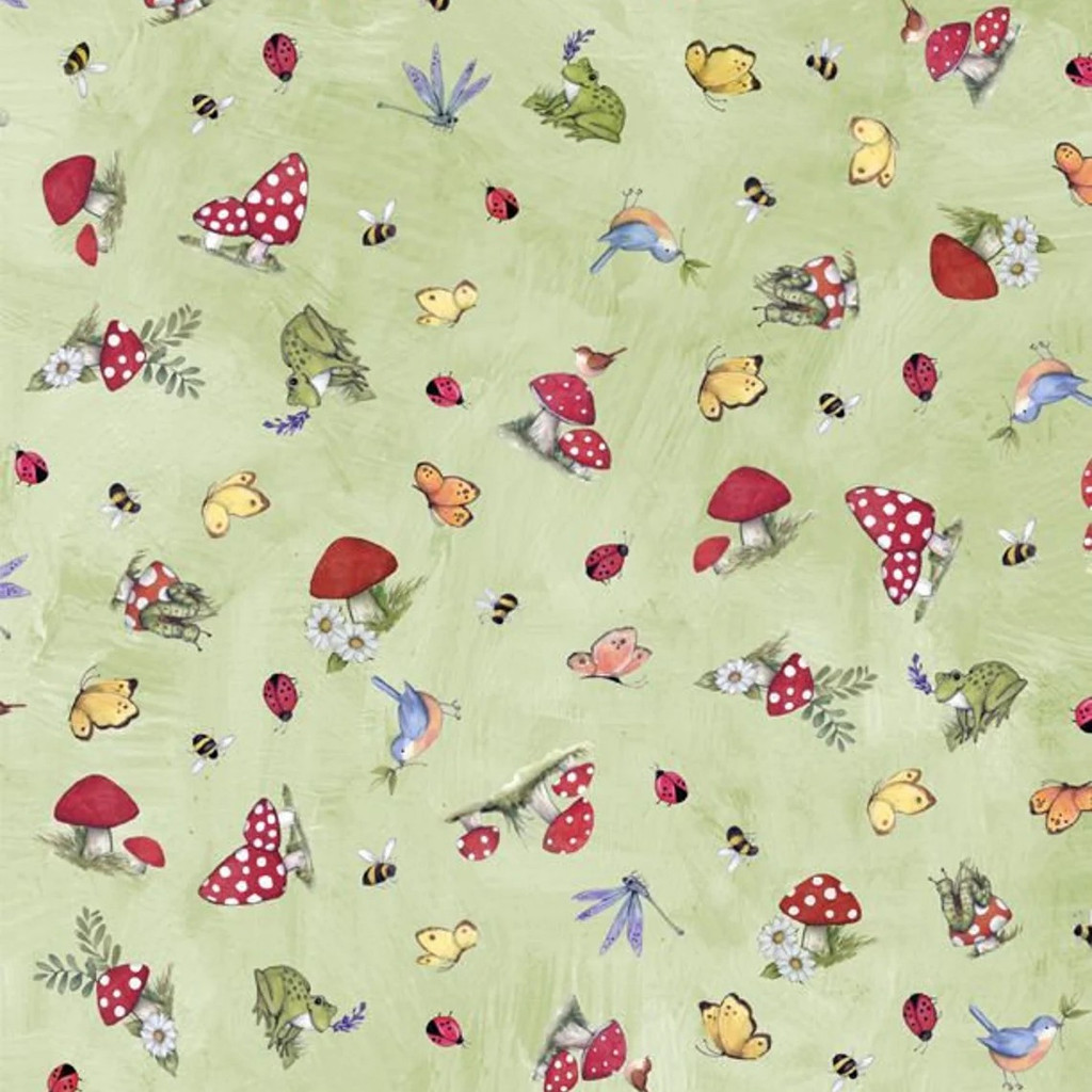 Gnome & Garden Mushrooms - Wilmington Prints Cotton (39776-735)