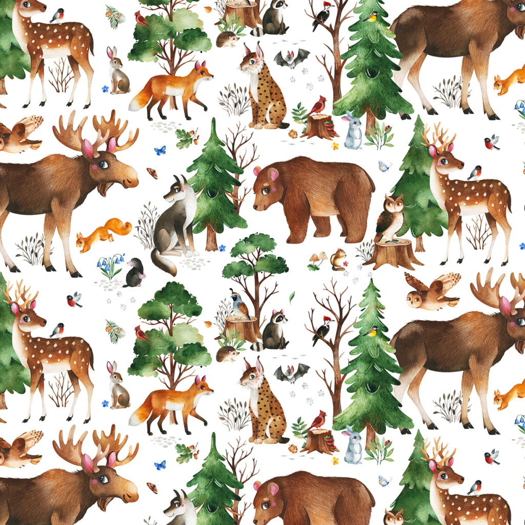 Woodland Animals on White - Elizabeth's Studio Cotton (724E-White)