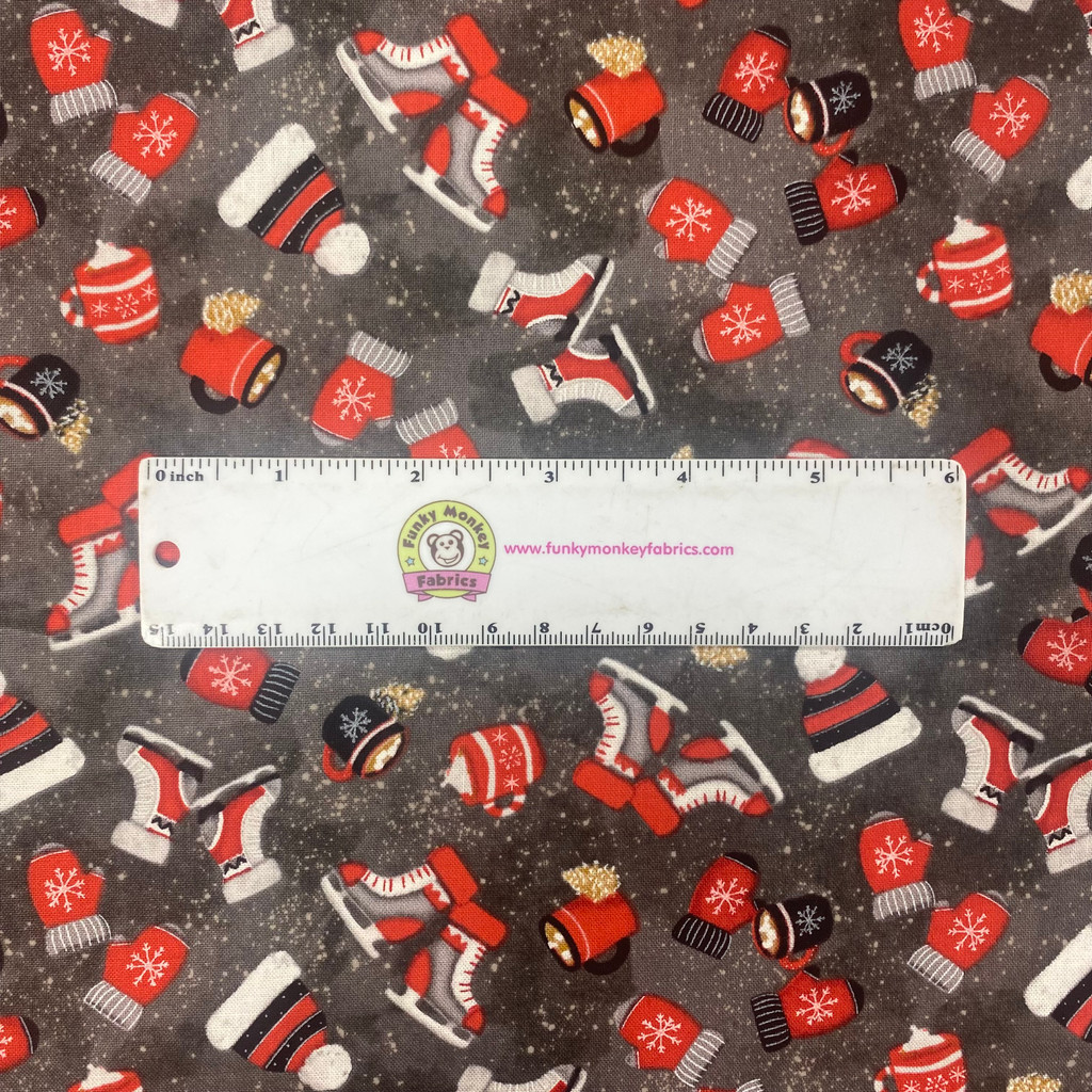 Charcoal Tossed Hats/Mittens/Skates - Henry Glass Cotton