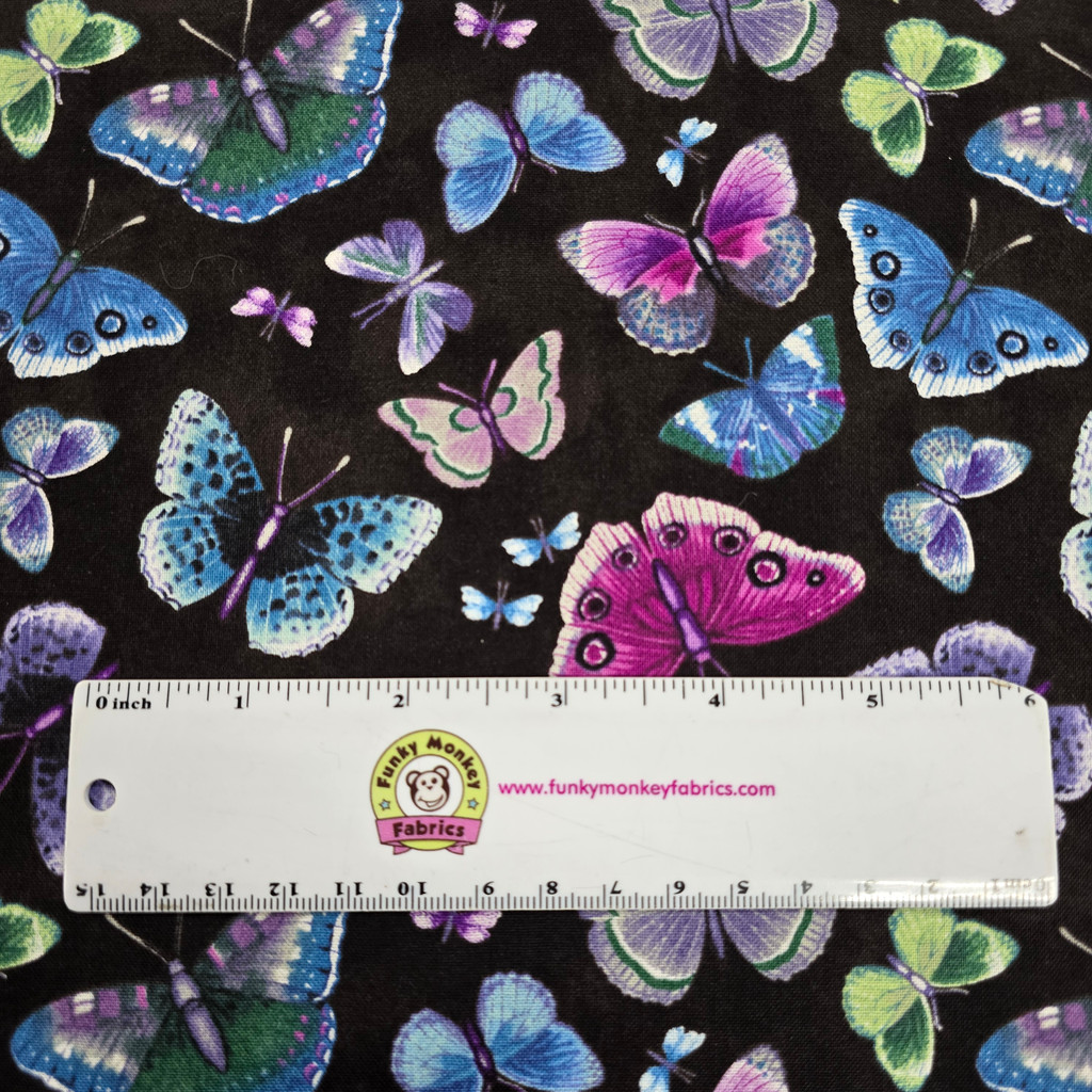 Black Multi Butterflies Midnight Garden - Wilmington Prints Cotton