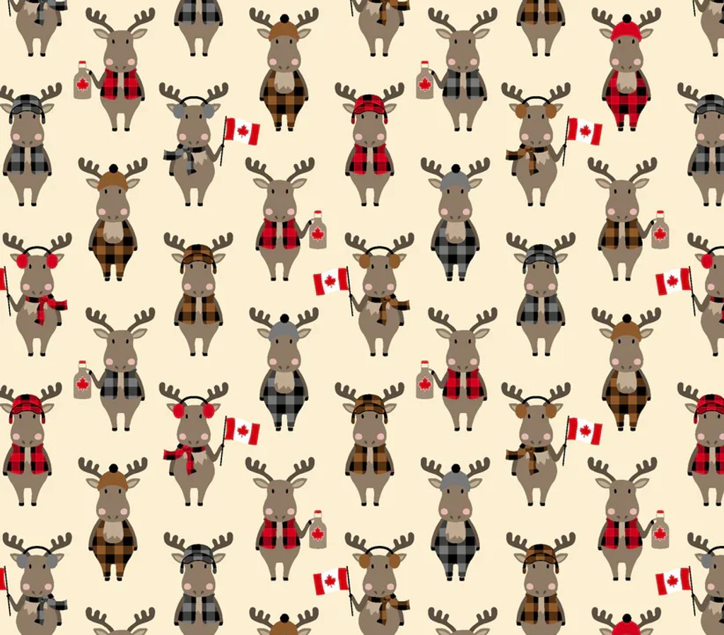 Natural Canadian Moose - Proudly Canadian - Red Pine Cotton (QC382-NAT)