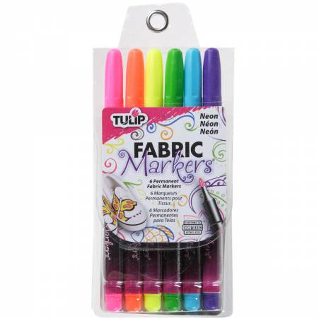 Fine Tip Neon Colour Fabric Markers - 6 pack