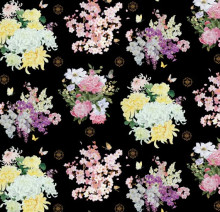 Black Allover Floral with Metallic - Elizabeth's Studio Cotton (M3407E-Black)