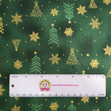 Green/Gold Christmas Trees Metallic - Blank Cotton