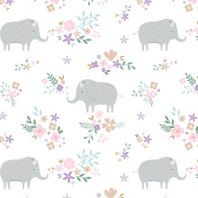 Elephant Floral on White - Camelot Flannel (21220803B-01) 