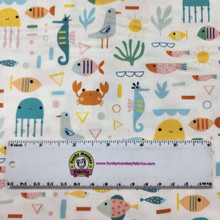 Summer Fun Sea Creatures on White - Dashwood Studio Cotton