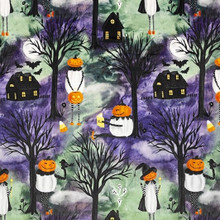 Pumpkin Heads Amethyst Digital - Shannon Fabrics Minky
