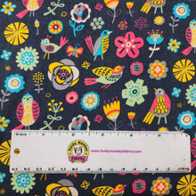 Birds & Flowers on Graphite Grey - Emma & Mila Cotton