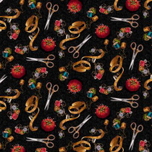 Black Sewing Tools - Timeless Treasures Cotton (CD3352-BLACK)