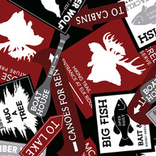 Red Cabin Signs - Benartex Cotton (12938B-10)