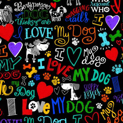 Black/Rainbow I Love My Dog - Timeless Treasures Cotton (C5710-BLK)