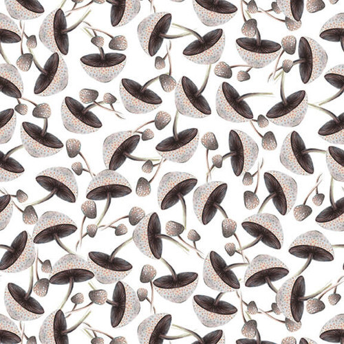Mushrooms Blissful Bounty on White- Blank Cotton (1331-01white)