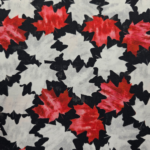 Red and White Maple Leaves on Coal Black - Windham Fabrics Cotton (53747-4)