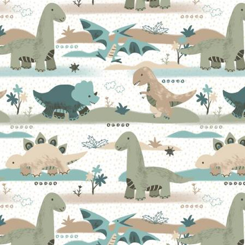 Going Dino White - David Textiles Flannel (DX-2568-4F-1)