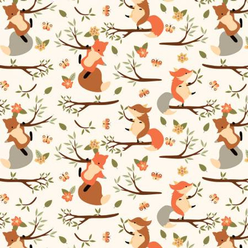 Climbing Foxes Cream - David Textiles Flannel (DX-2625-4F-1)