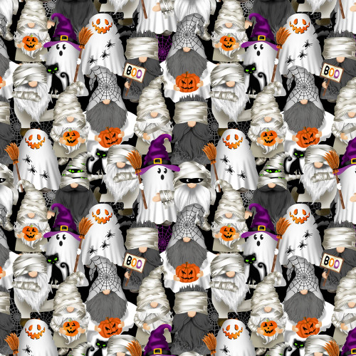 Black Mummy Gnomes - Timeless Treasures Cotton (CD3607-BLACK)