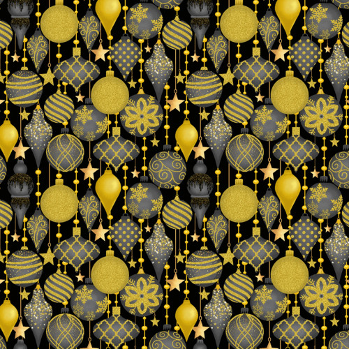 Metallic Ornaments on Black - Timeless Treasures Cotton (CM3628)