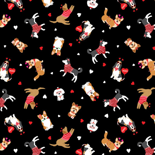 Puppy Love Black - Love You Fur-Ever - Benartex Cotton (14264B-12)