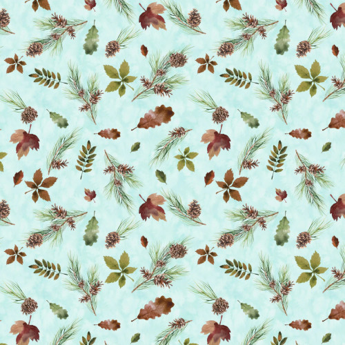Light Aqua Forest Treasures - Merry Beary - Camelot Cotton (21240403-02)