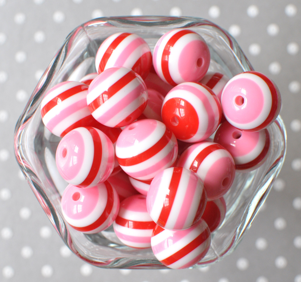 20mm Valentine Stripe Rhinestone Bubblegum Beads