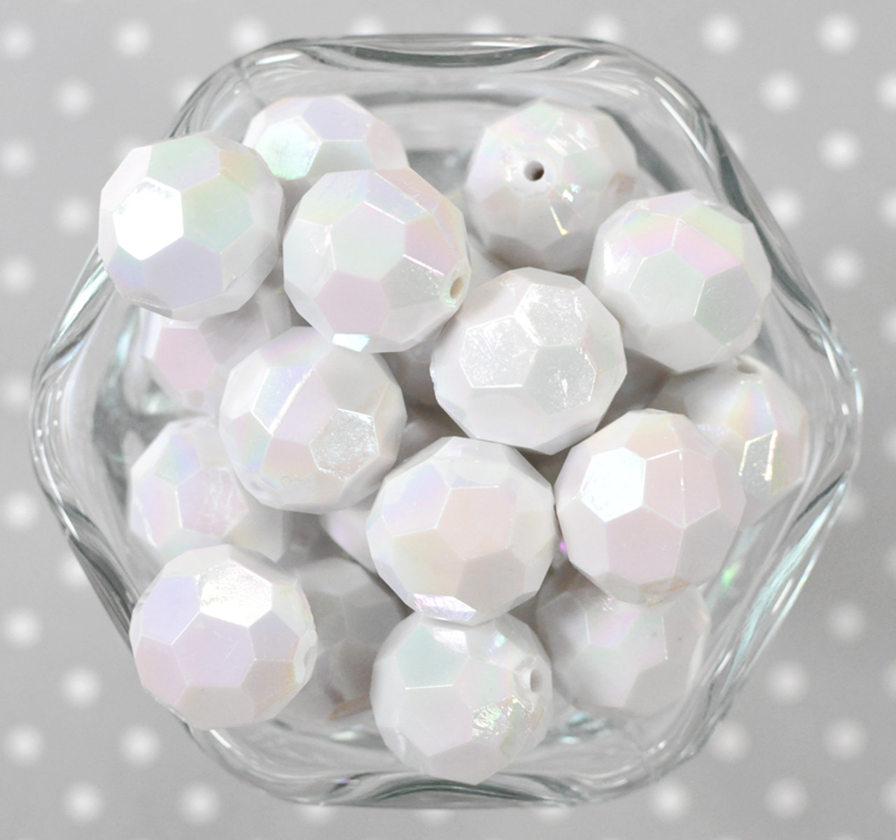 20mm White AB opaque faceted acrylic beads