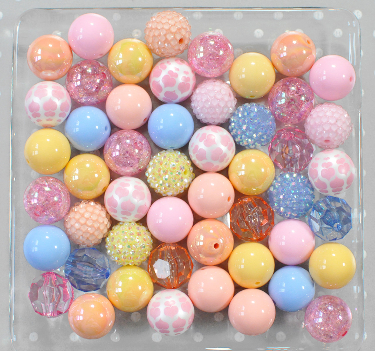 12mm Pastel Solid Color Mix Acrylic Bubblegum Beads Bulk - 50