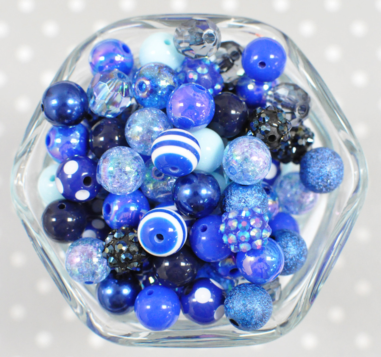 12mm Blue variety mix bubblegum beads