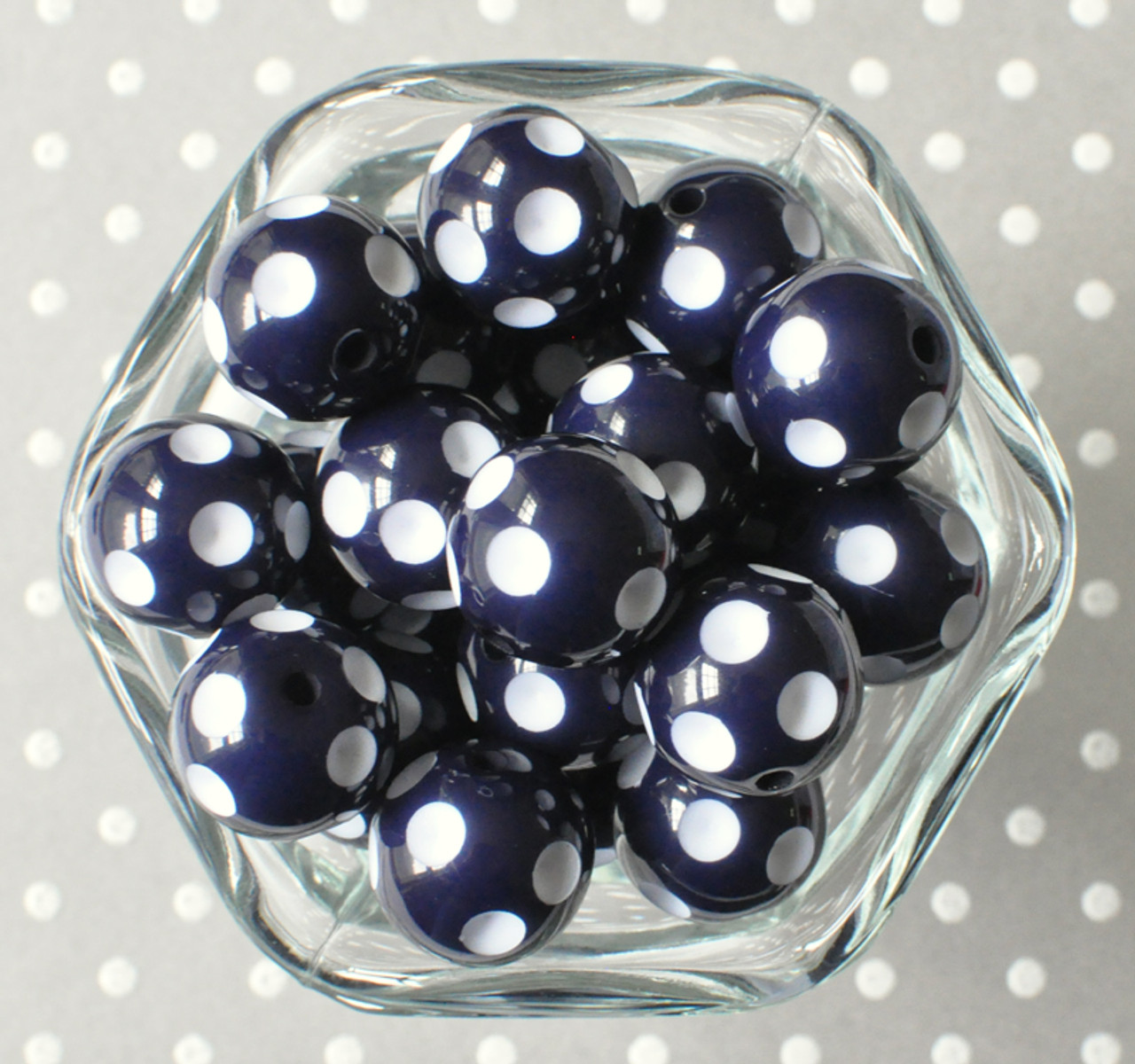 20mm Black with White Polka Dots Bubblegum Beads