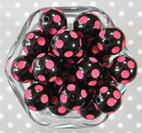 20mm Black with Hot pink polka dot bubblegum beads