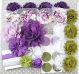Purple and Olive shabby flower headband kit