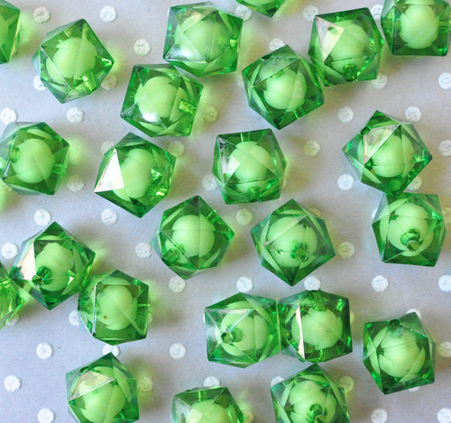 20mm Green ice cube faceted acrylic beads