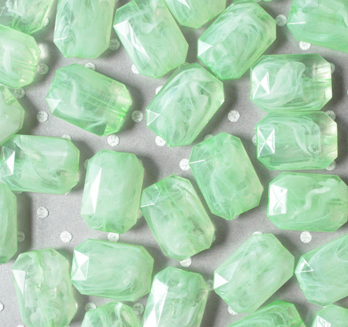 30mm Key lime marble swirl emerald cut rectangle acrylic beads