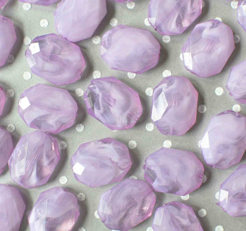 30mm Orchid purple marble swirl faceted oval acrylic beads