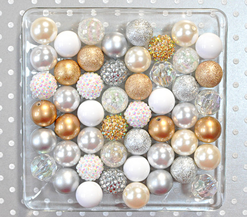 Shine On Baby white, ivory, silver, gold bubblegum bead wholesale kit