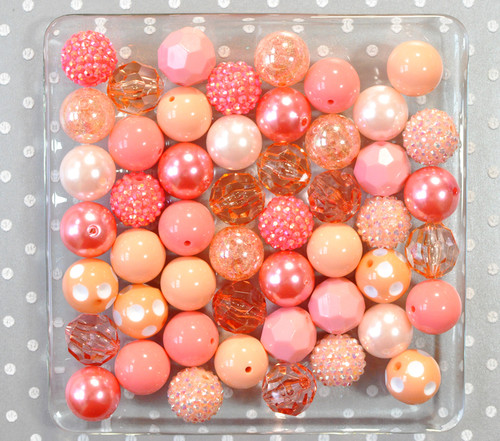 Coral and peach chunky bubblegum bead variety mix