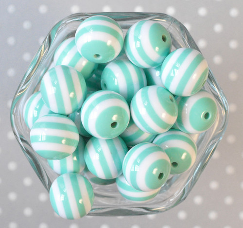 20mm Aqua and white striped bubblegum beads