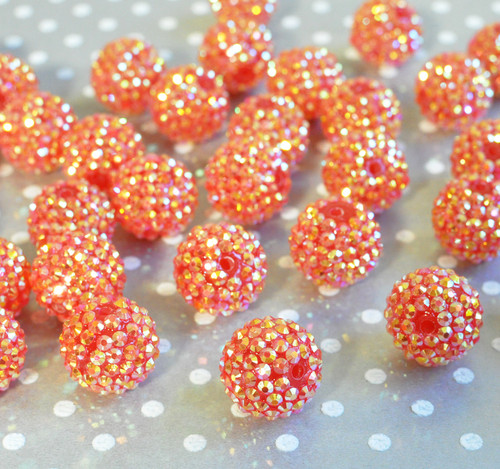 20mm Tomato red AB rhinestone bubblegum beads