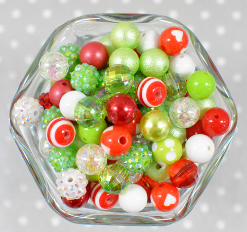 12mm Red and Lime Christmas bubblegum bead mix