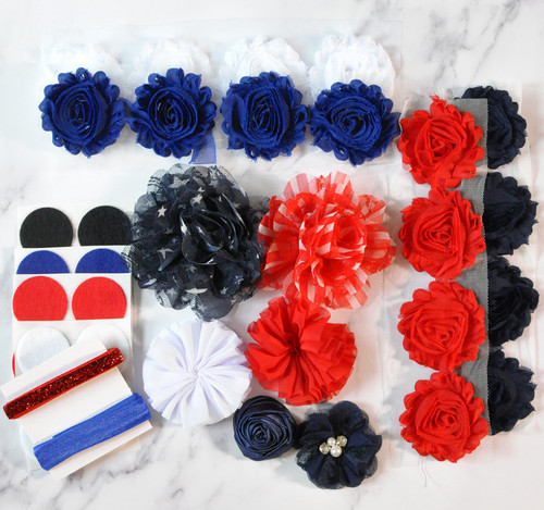 Americana shabby flower headband kit