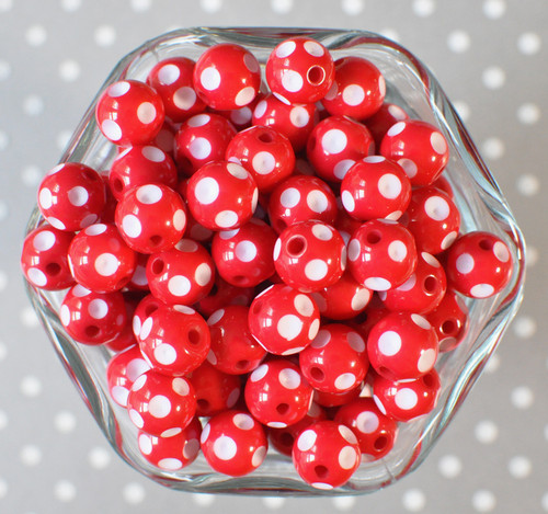 12mm Red polka dot bubblegum beads