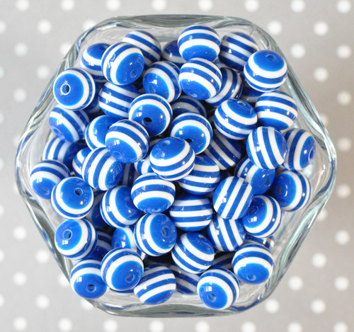 12mm Royal blue stripe bubblegum beads