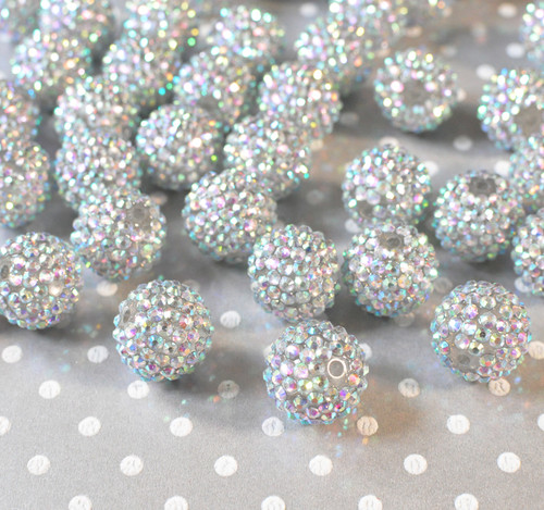 20mm Silver AB rhinestone bubblegum beads