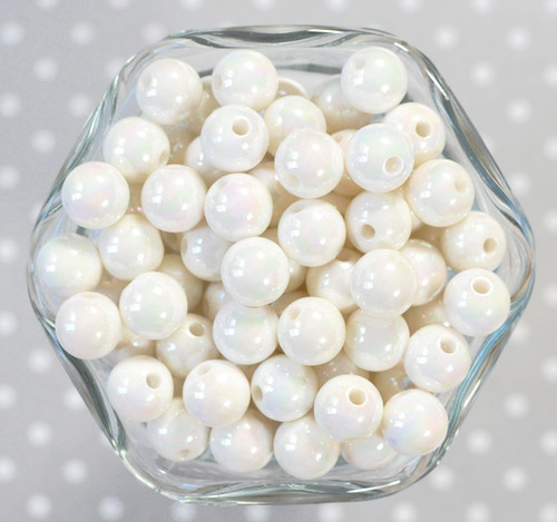 12mm White AB solid bubblegum beads