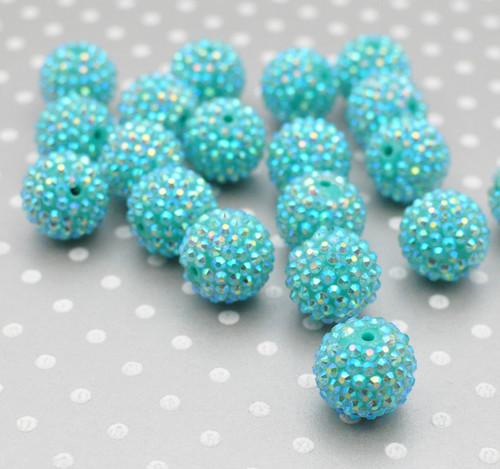 20mm Teal AB rhinestone bubblegum beads