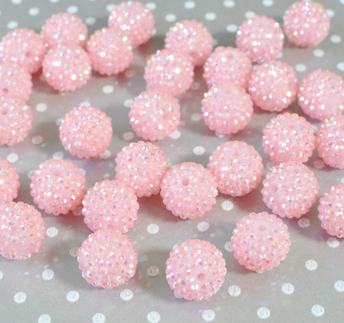 20mm Warm light pink AB rhinestone bubblegum beads