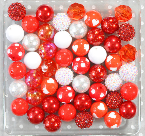 100 Qty 12mm Beads, Valentine #1 Mixed Set, Acrylic Beads, Loose Beads,  Chunky Beads, Round beads, Beading Supply, Valentine Beads, #1201