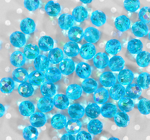 Aqua AB 12mm faceted round Czech fire polished glass beads
